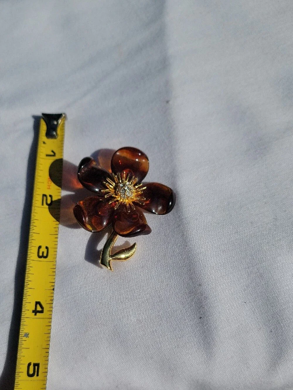 Vintage Joan Rivers Amber-Tone Flower Brooch with Gold Center Classic